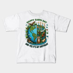 Happy Earth Day It's My Birthday Funny Earth Day 2024 Retro Kids T-Shirt